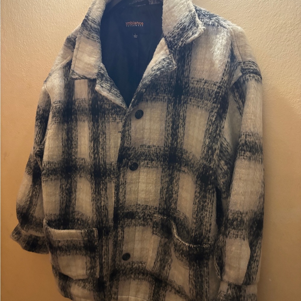 Ambiance Tan and Black and Gray Checkered Shirt Jacket